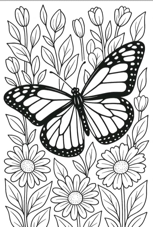 AI generated butterfly coloring pages example